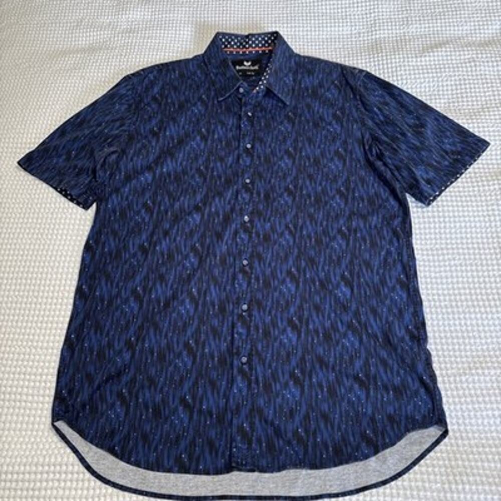 ButterCloth Cotton Short Sleeve Button Up Shirt Blue Allover Print XL Tall Fit